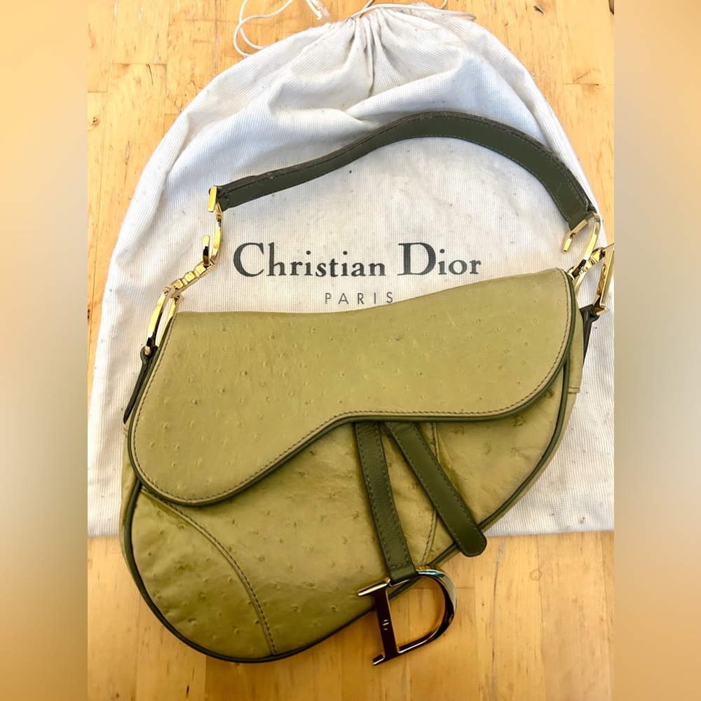 RARE Christian Dior Green Ostrich Saddle bag (limited edition)
